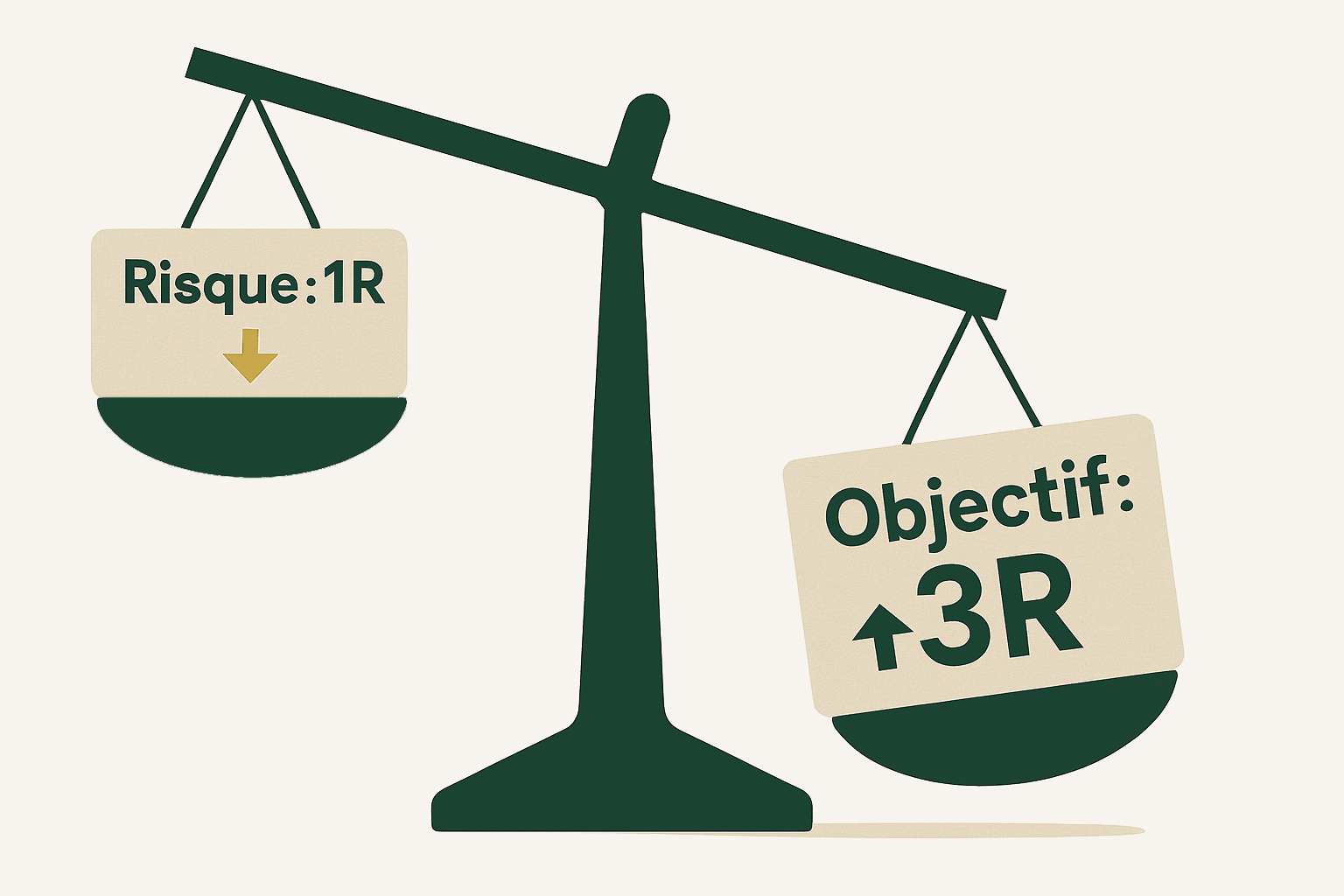 Balance asymétrique : Risque 1R à gauche, Objectif 3R à droite